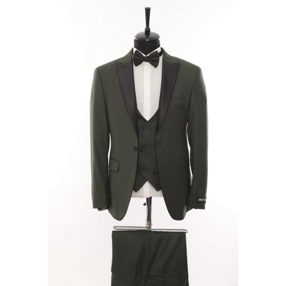 Derman Green Satin Collar 3 Piece Tuxedo - Picture 1 of 5
